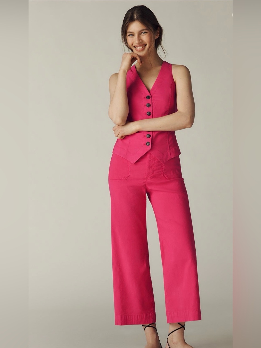 Anthropologie Maeve Colette Linen Blend Crop Wide Leg Pants Geranium NEW 27
